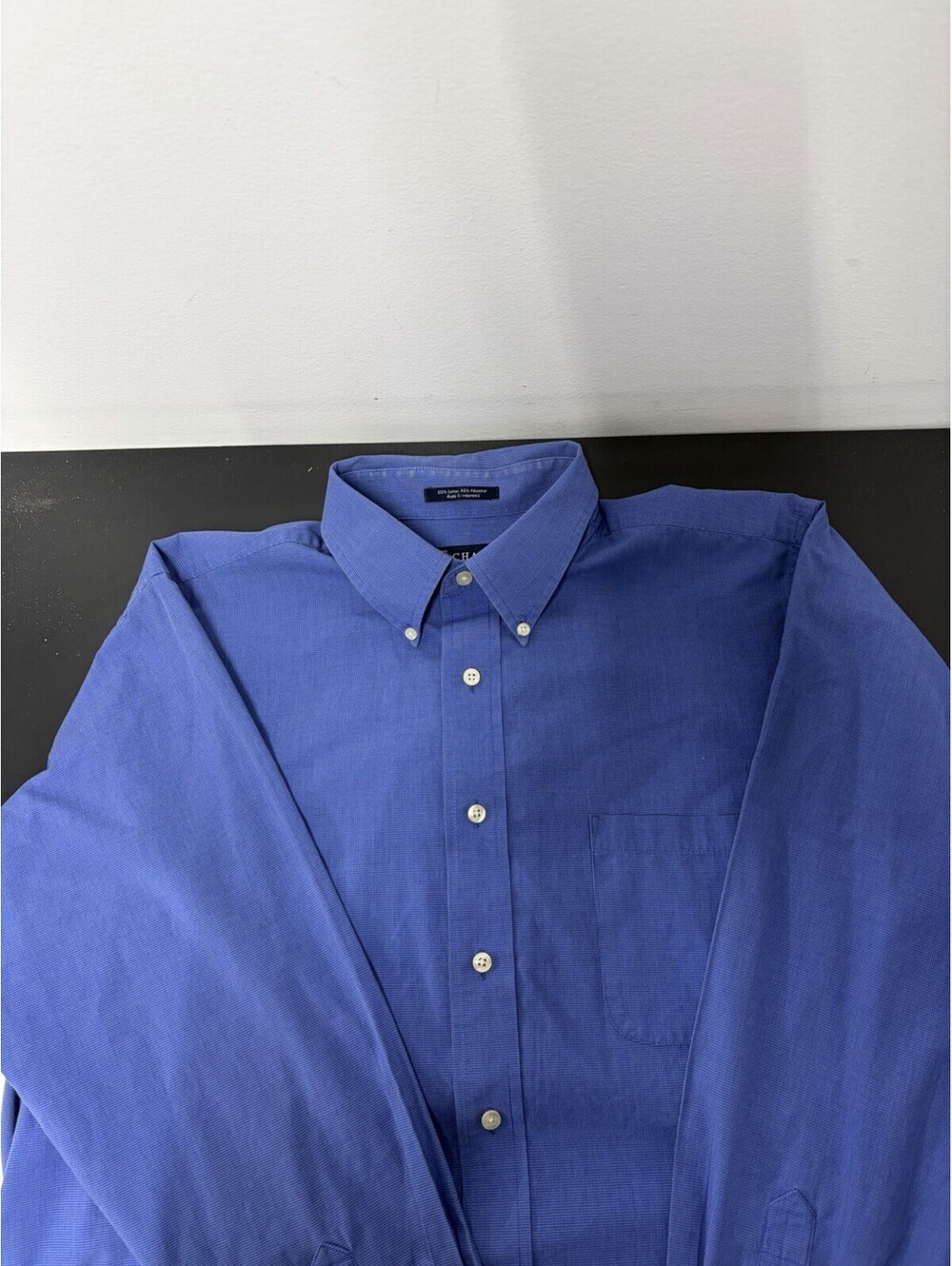 Chaps Men's Long Sleeve Button-Down Blue Micro-Check  Shirt Size L 16.5 34/35